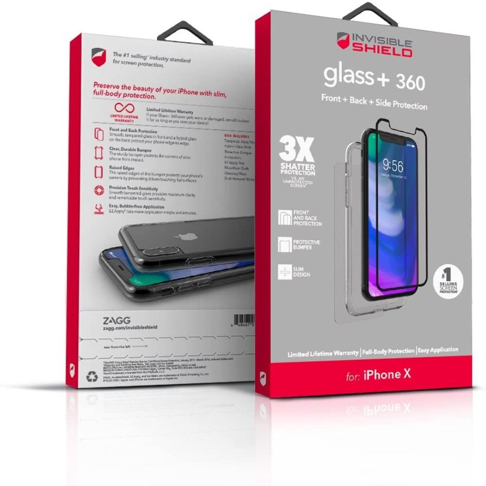iPhone XS Glass Screen Protector Zagg Premium Front‎ Back Bumper Full Body